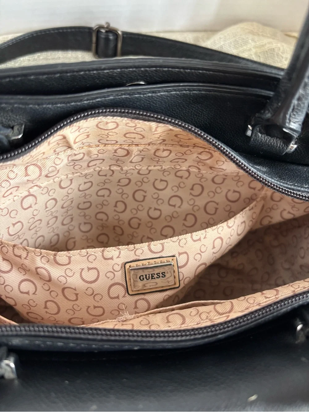 GUESS Black Logo-Embossed Top-Handle Satchel with Lock Charm